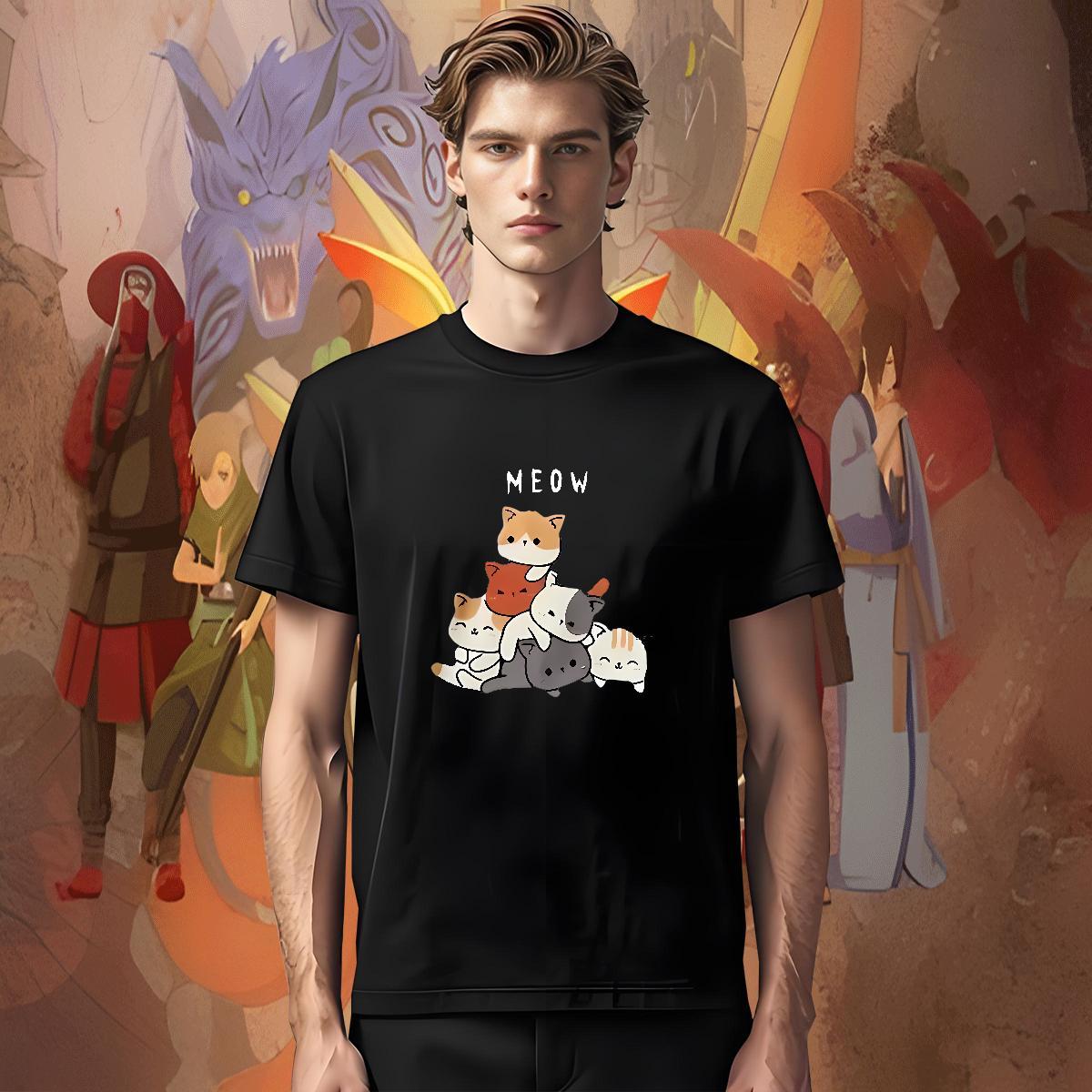 Unisex Tshirt for Man Woman 230g 100% Cotton Casual Beach cat Anime Print Breathable Short Sleeve Factory Direct T Shirt For Man Polos