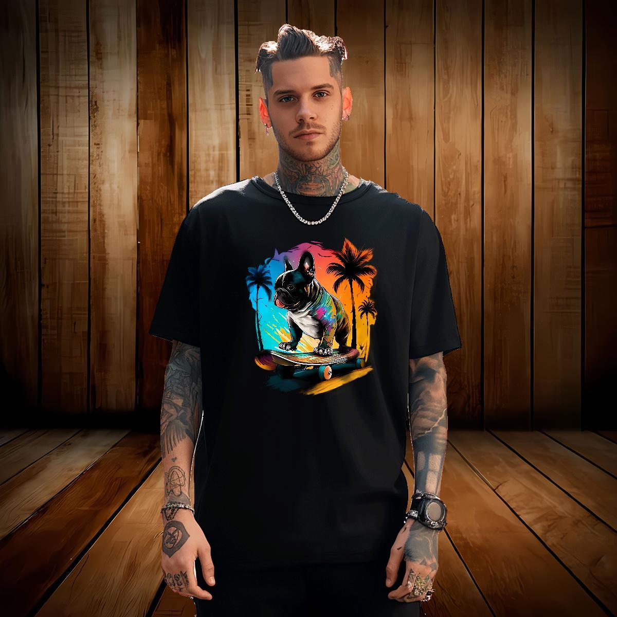 T Shirt For Man 230g 100% Cotton French Bulldog Casual Beach Breathable Crew Neck Skull Men Tees Stylist Designer Tees Shirts