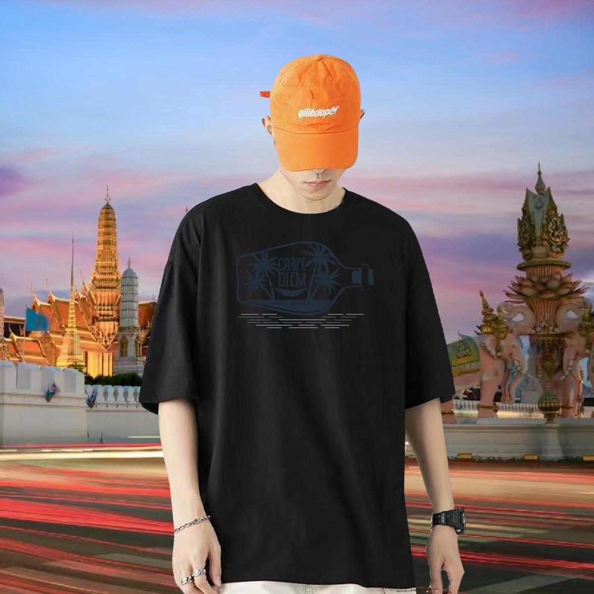 Fashion Designer T Shirt For Man 230g 100% Cotton bottle Sport Tops Shirt O-Neck Short Sleeve Wholesale Men Tshirts DIY Printed