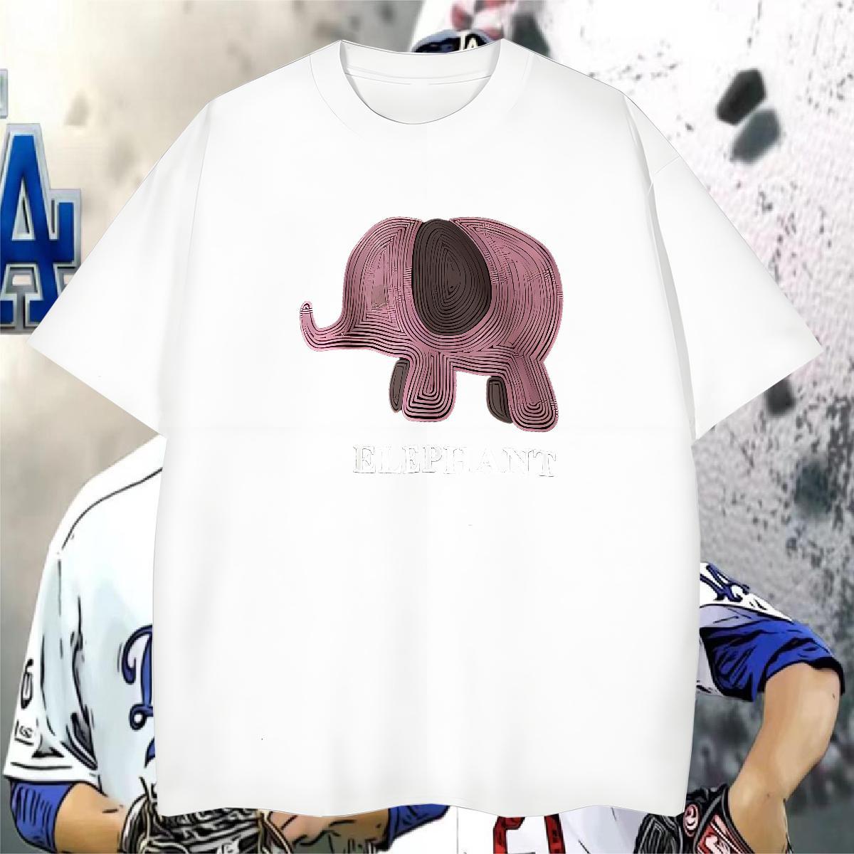 Brand T-Shirts 100% Cotton 230g Elephant Daily Wear Tshirts Crew Neck Breathable Cool Design Men Tshirts Cartoon Printing L-4XL