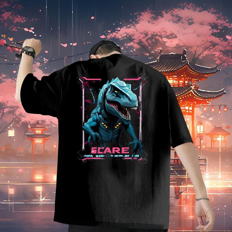 Factory Direct T-Shirts for Men 230g 100% Cotton dinosaur Casual Beach Tees Breathable Crew Neck Classic Men Tshirts Plus Size Custom