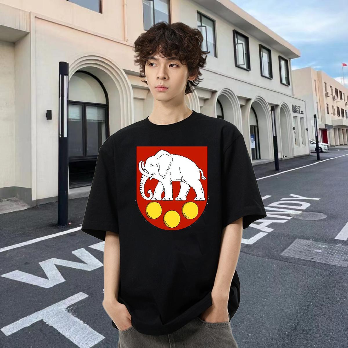 Free Shipping Men Tshirts 230g Pure Cotton Street Casual elephant Oversized O Neck Short Sleeves Customized T Shirt For Man Tee Shirt