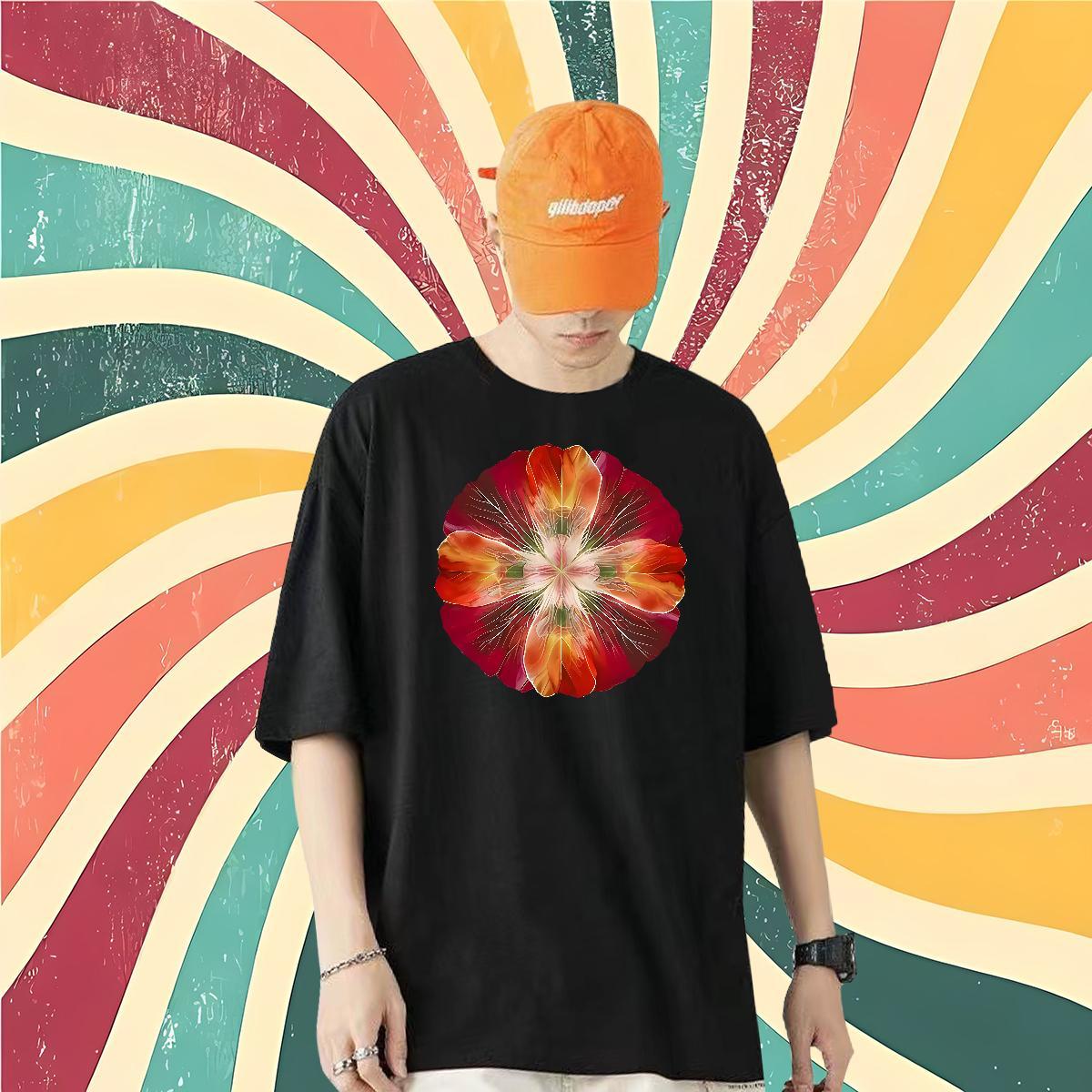 New Arrival Mens T Shirts 230g 100% Cotton flower Street wear Hip Hop Clothings O-Neck Short Sleeve Cool Design Tshirt for Man Woman Custom Print Over