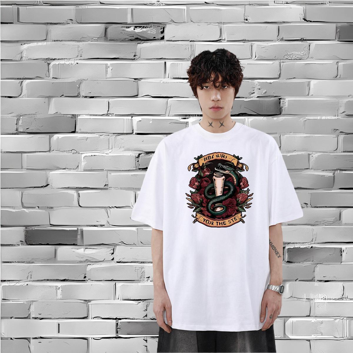 Free Shipping Mens T Shirts 230g 100% Cotton snake Street wear Hip Hop Tees Breathable Wholesale Tshirts Plus Size Custom