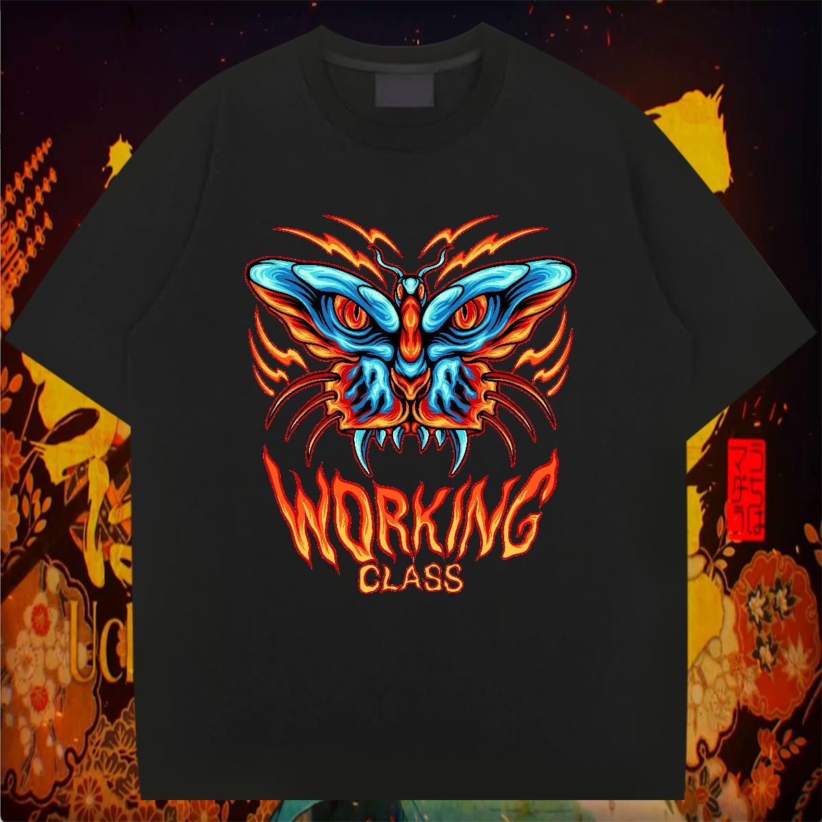 Factory Direct T shirt 100% Cotton 230g Butterfly Street Casual Top Tees Breathable Soft Unisex Tshirt for Man Woman Cartoon Print