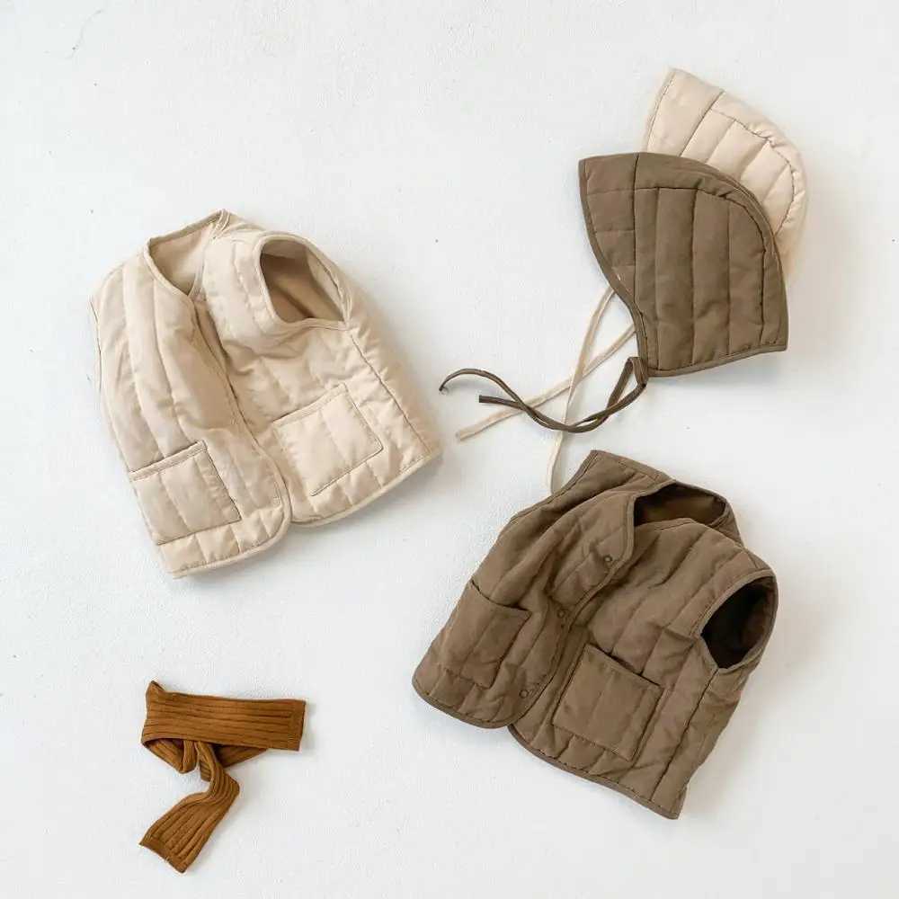 Korean style winter newborn baby cotton padded vest hooded warm sleeveless jacket baby clothing childrens vestW240724
