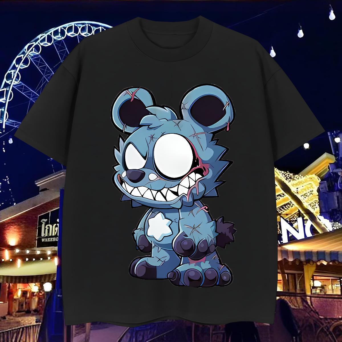 T Shirts Men 230g Pure Cotton bear Casual Breathable Short Sleeve Anime Men Tees Custom Loose Clothings