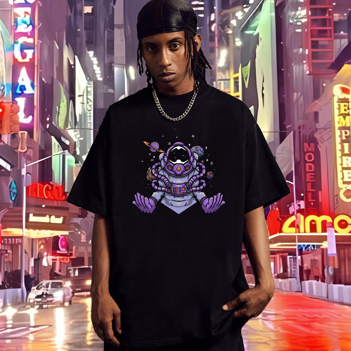 T shirt 100% Cotton 230g universe Hip Hop Street Crew Neck Breathable Floral Print Tshirts Brand Comfortable Tops Tees