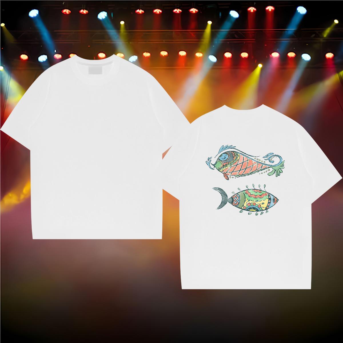 2024 Summer Mens T Shirts 230g 100% Cotton fish Spring Summer Clothes O Neck Short Sleeves Popular Men Clothes T-Shirt Custom Print Plus Size