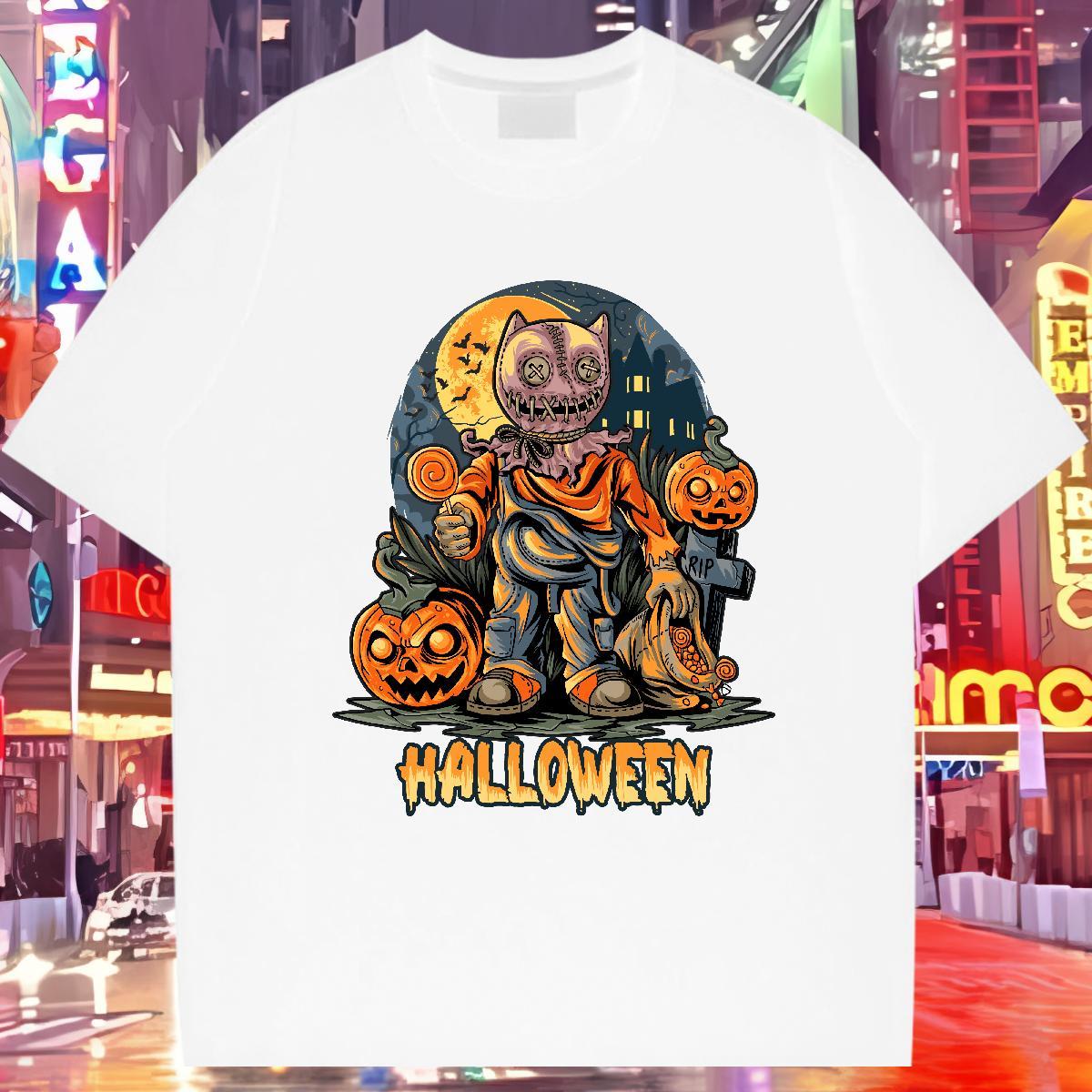 T Shirts Men 230g Pure Cotton monster Beach Breathable Short Sleeve Anime Men Tshirts New Unisex Tops