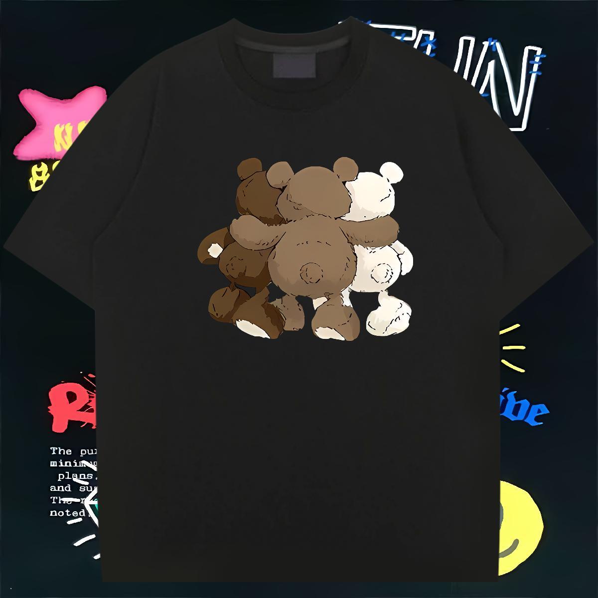 Fashion Casual T-Shirts 100% Cotton 230g bear Anime Printing Street Wear Breathable Short Sleeve Classic Tshirts Customized