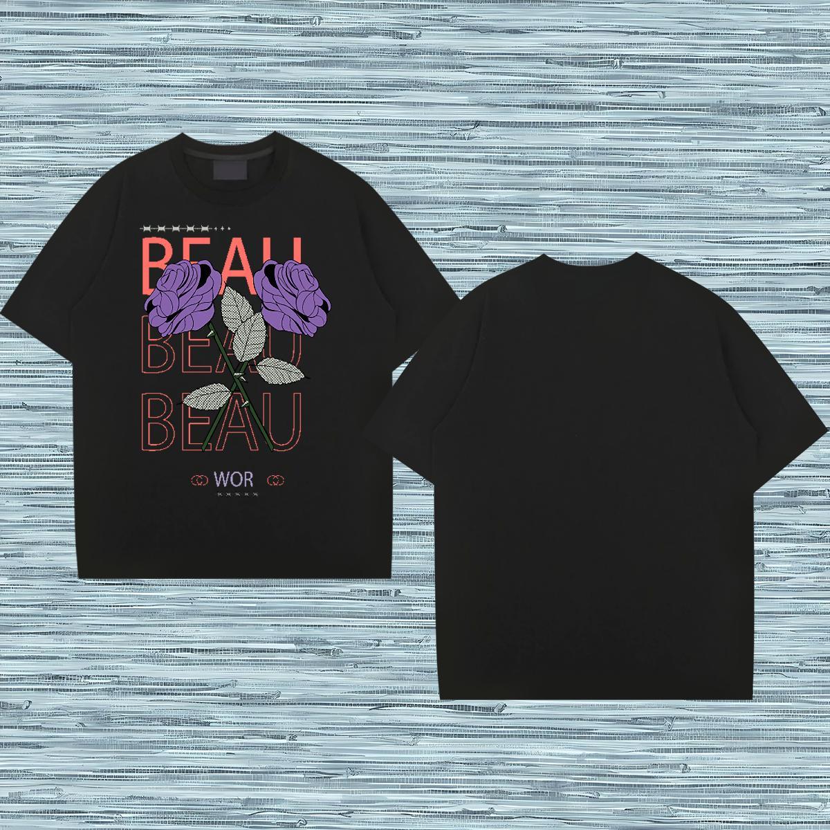 Free Shipping Men T Shirts 230g Cotton ROSE High Street Hip Hop Tees Breathable Short Sleeve Wholesale Tshirts Plus Size Custom