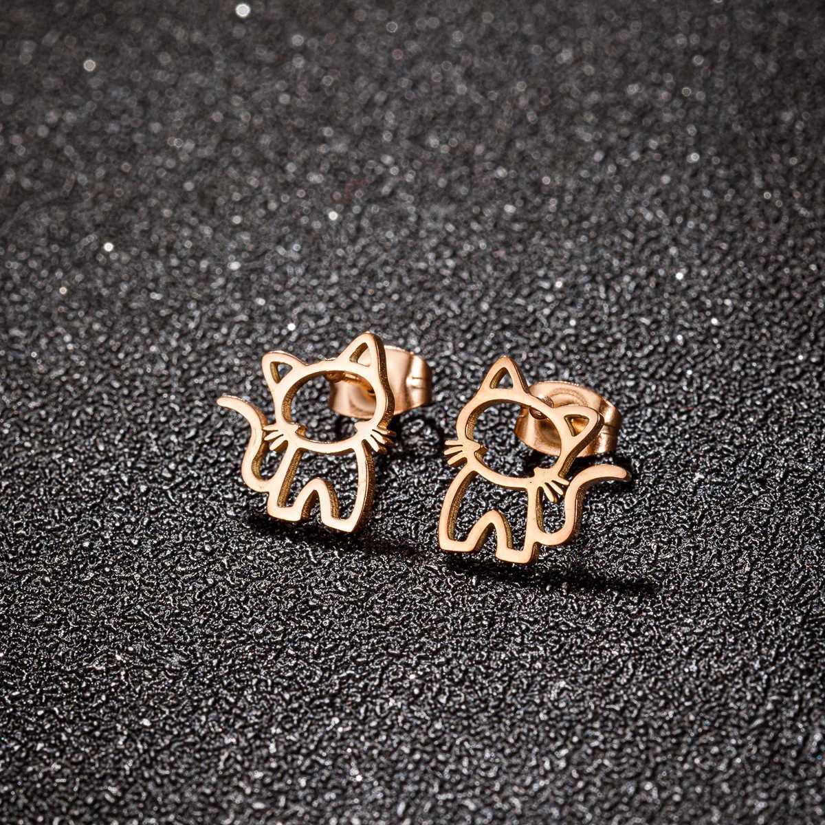 1 pair of cute cat stainless steel earring earrings suitable for male female punk student gifts trendy fashion small earring jewelry W240803