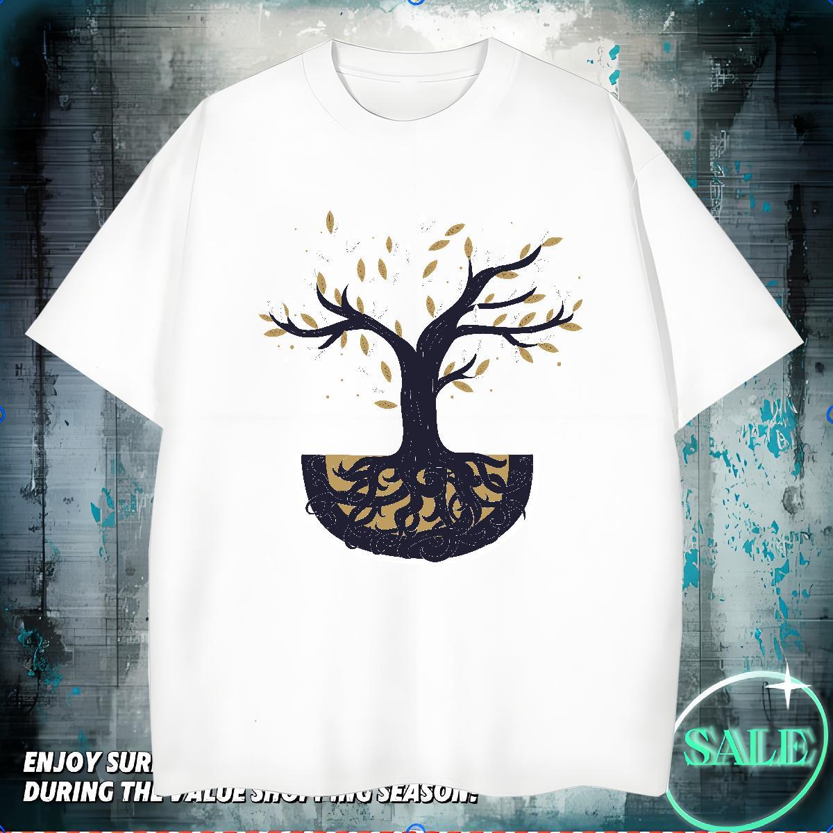 2024 New T Shirts Men 230g Cotton tree Street Top Tees Round Neck Short Sleeve Free Shipping Men Tees Plus Size Cartoon