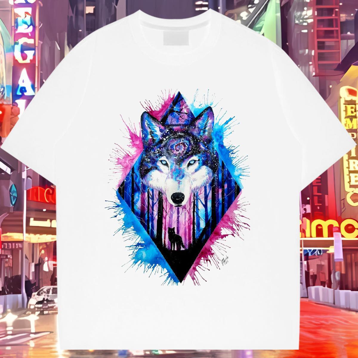 Brand T Shirt For Man 230g Cotton wolf Casual Tees Breathable High Quality Men Tees Custom Cartoon