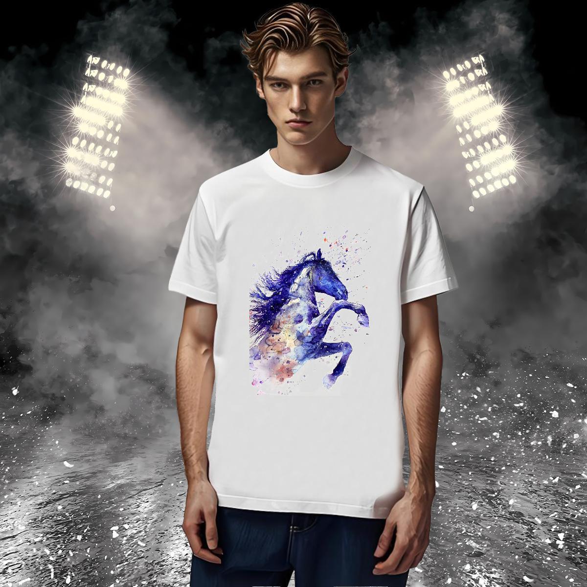 T Shirts Men 100% Cotton 230g horse High Street Hip Hop Round Neck Short Sleeve Custom Anime Men Tops Tees Fashion New TOP Quality Polos