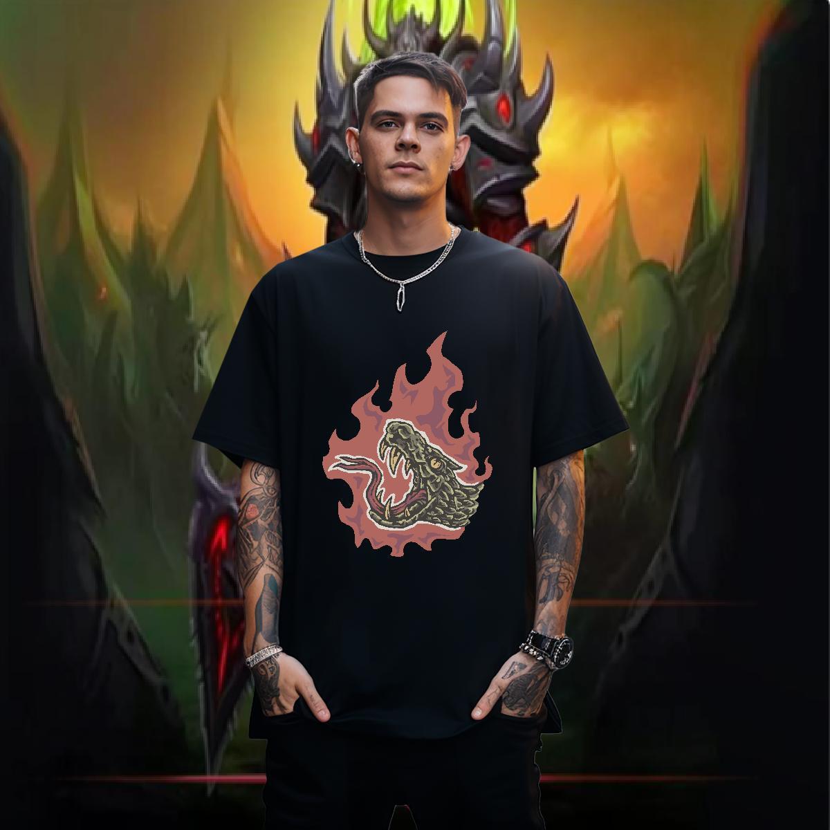 Casual New Men T Shirts 230g 100% Cotton crocodile Sports Casual Tshirts Round Neck Short Sleeve Classic Men Clothes T-Shirt Floral Print
