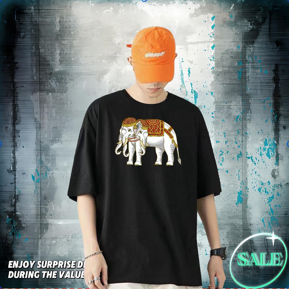 Fashion T shirt 230g Pure Cotton elephant Hip Hop Top Tees O-Neck Short Sleeve Popular Men Tees Graphic