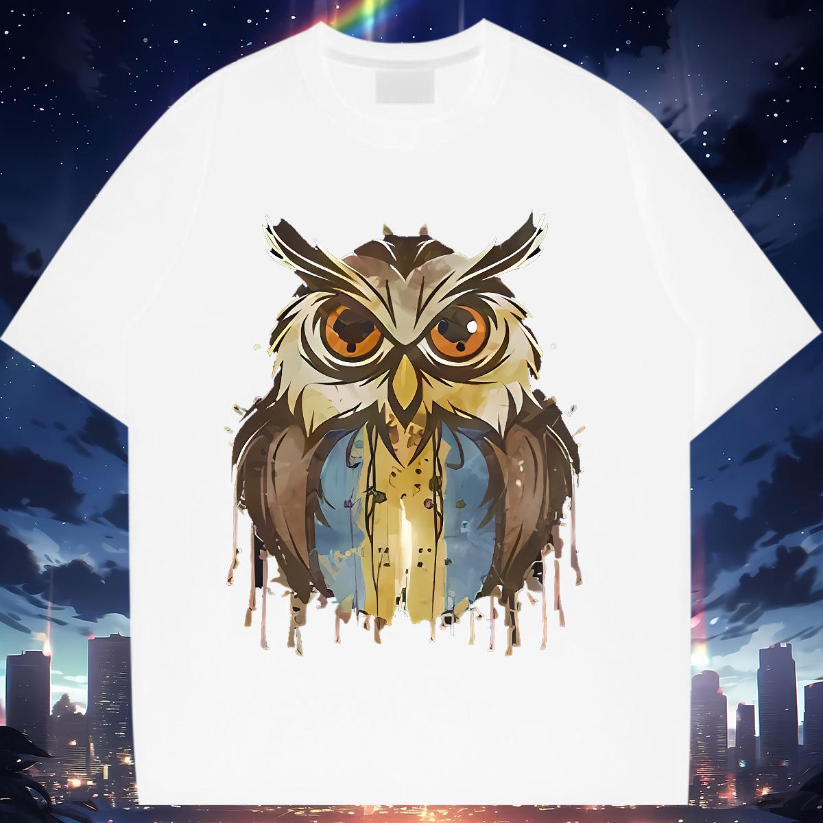 Unisex Woman T Shirts Breathable Short Sleeve Woman Tshirt Cartoon Floral Printing Owl Home Outdoor 230g Cotton 2024 Polos