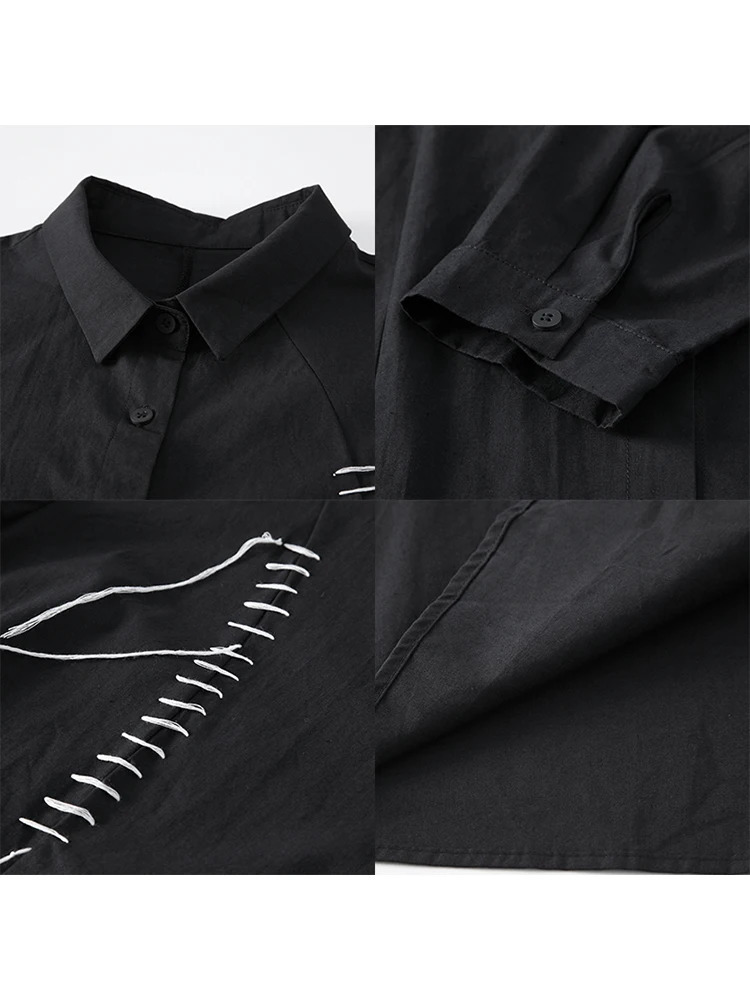 Womens Gothic Black Shirt and Blouse Y2k 90s Vintage Korean Style Harajuku 2000s Long Sleeve Shirt Polo-Neck Top Clothes Autumn 240806