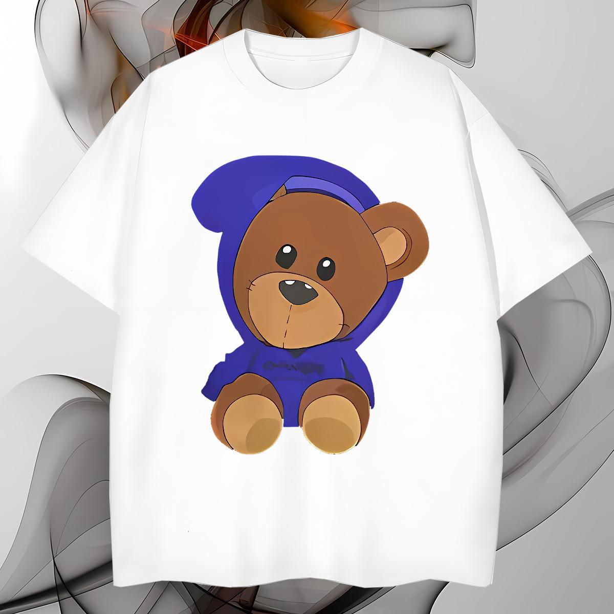 T Shirt For Man 230g 100% Cotton bear Daily Wear O-Neck Short Sleeve Skull Men Tshirts Brand Loose Fit Polos