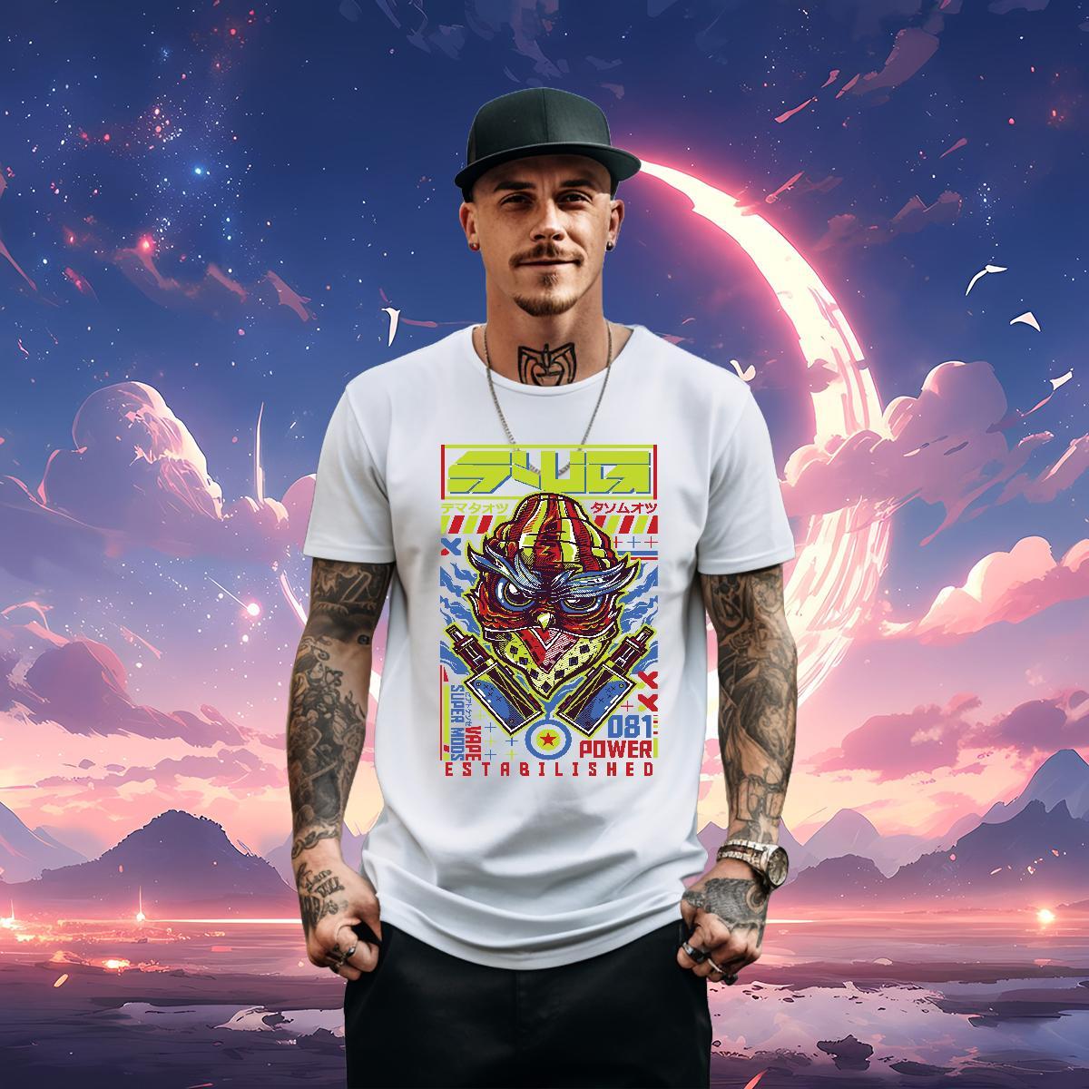 Fashion New T Shirts Men 230g Pure Cotton Owl High Street Hip Hop Tees Breathable Crew Neck High Quality Men Tops Tees Custom Cartoon
