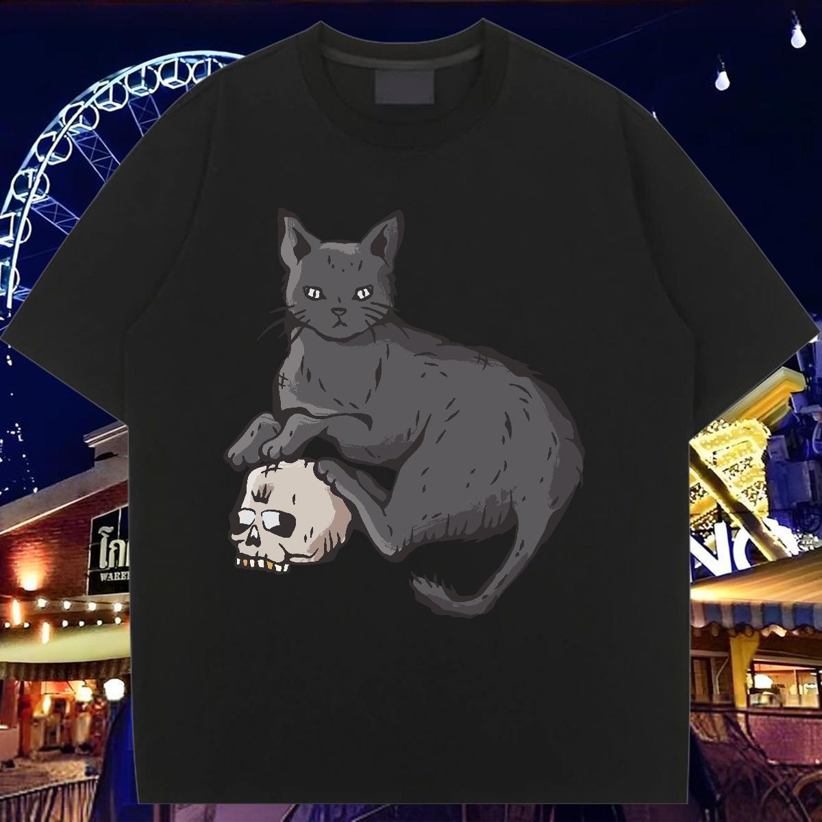 Loose fit T Shirt For Woman O Neck Short Sleeves Tshirt for Man Woman Cartoon Printing L-4XL cat Hip Hop 230g Cotton New Arrival Tees