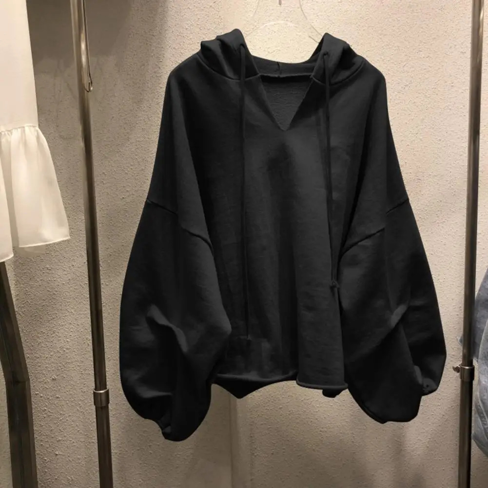 Women Hoodies Sweatshirt Solid Color Drawstring Pullover Hoodie Autumn Batwing Sleeve V-Neck Women Sweatshirt Loose Jumper 240806