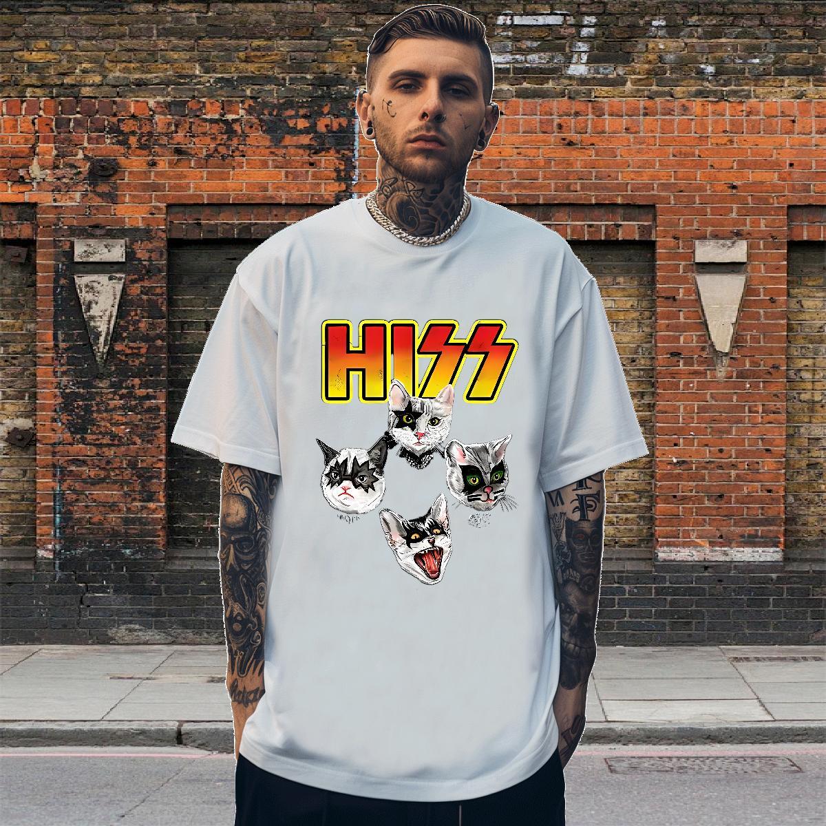 Loose Mens Tshirts 230g 100% Cotton Street wear Hip Hop cat Oversized 4XL Breathable Crew Neck 2024 T-Shirts for Men Tees Shirts