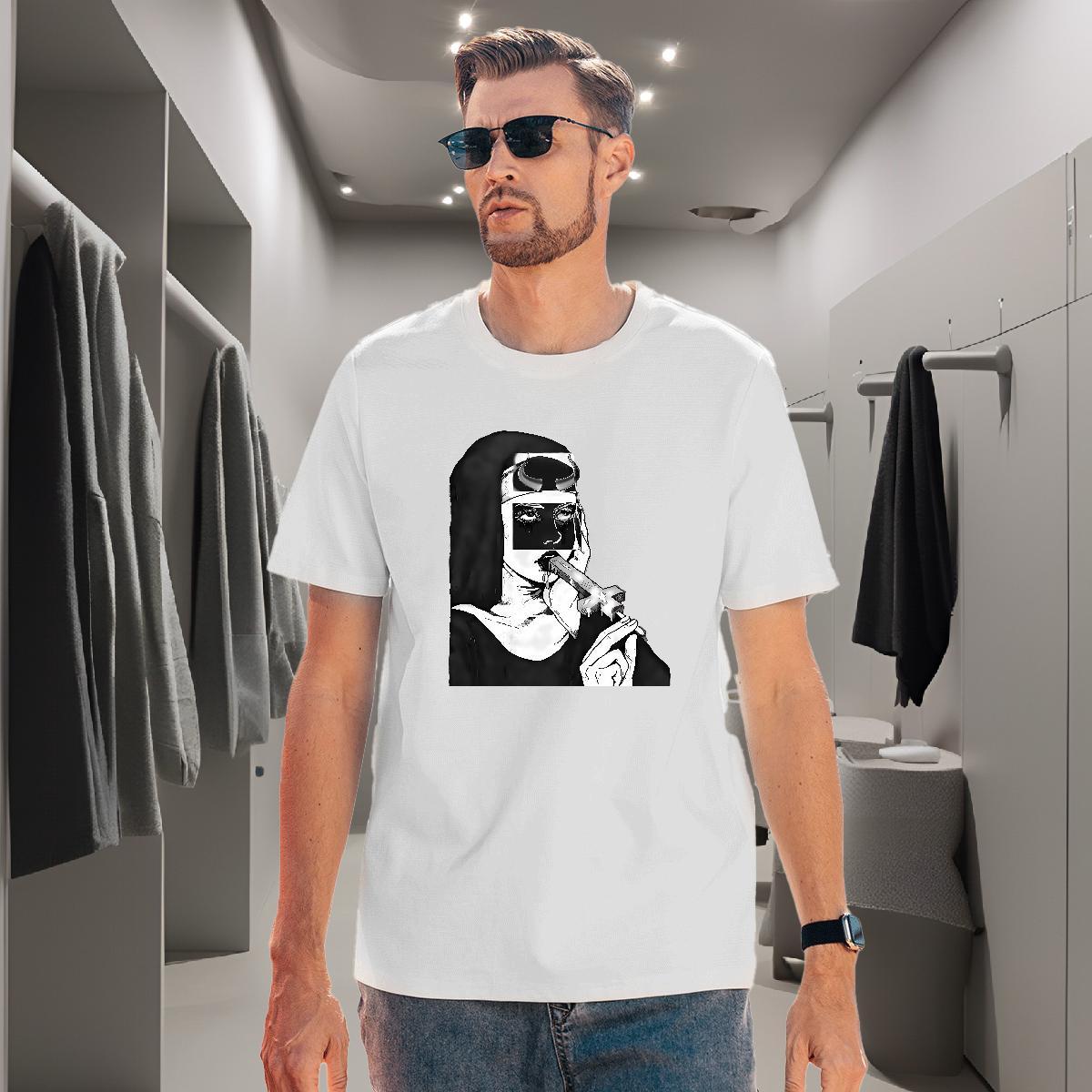 T shirt 100% Cotton 230g nun Summer Casual Breathable Short Sleeve Oversized Men Tops Tees DIY Unisex Clothes