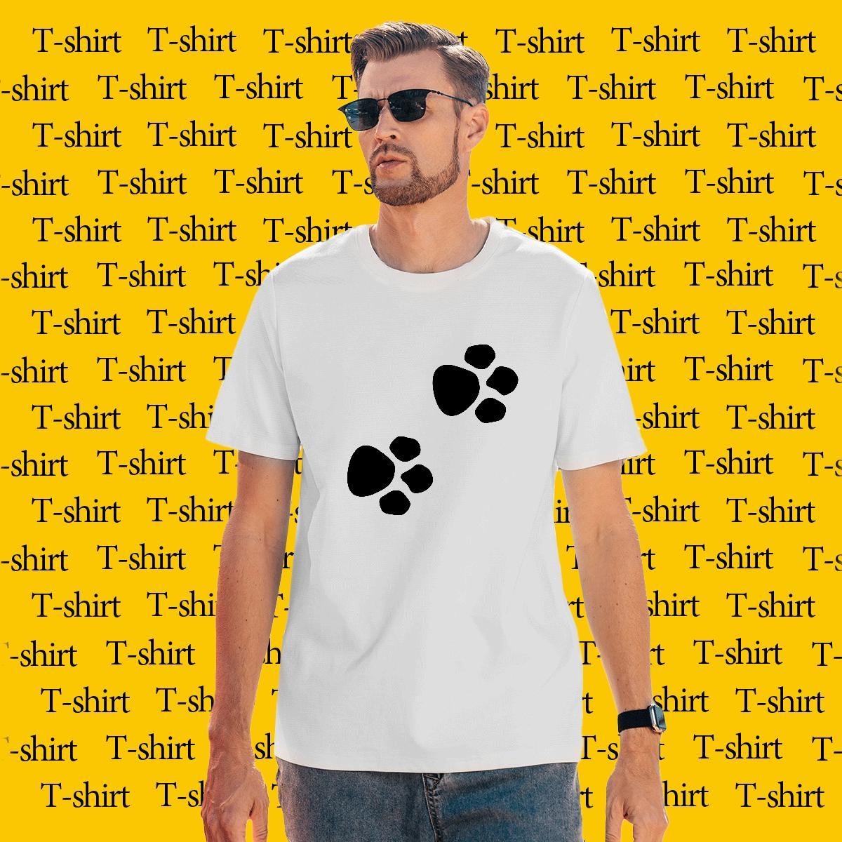 Soft Men Tees 100% Cotton 230g dog's paw Mens T Shirts Summer Casual Breathable Black Oversized 2024 New Tee Shirt