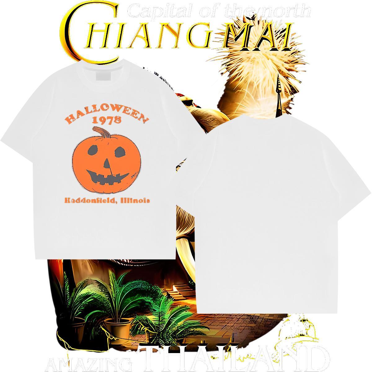 Loose Fit Men Clothes T-Shirt 230g Pure Cotton halloween T shirt Hip Hop Street Breathable Crew Neck Skull Fashion Top Tees