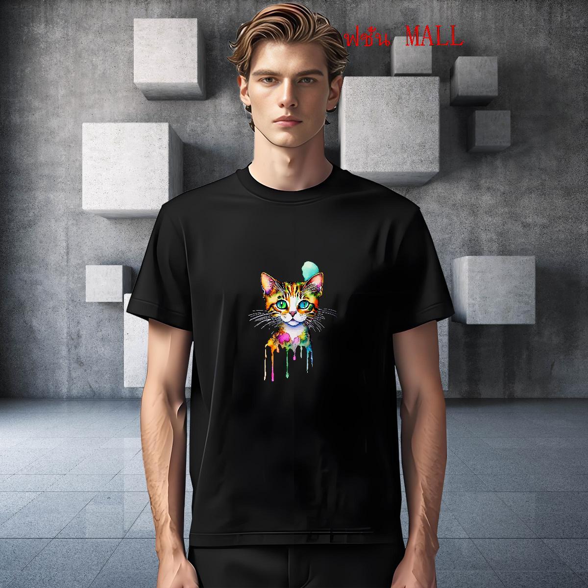 Loose Mens Tshirts 100% Cotton 230g cat Mens T Shirts Sports Casual Breathable Short Sleeve Cartoon Print 2024 Designer Tees Shirts