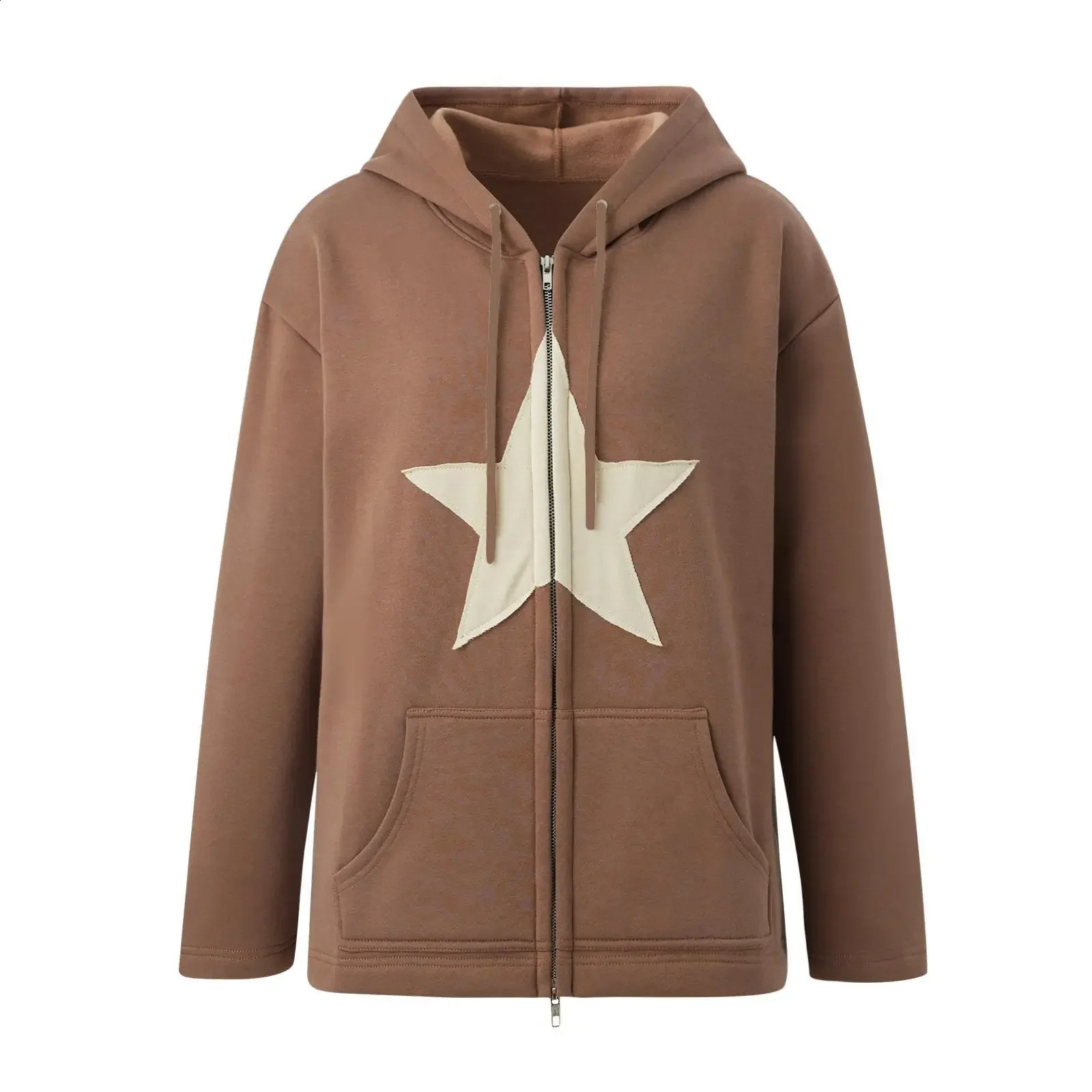 Women Vintage Star Print Hoodies Fashion Casual Zip Up Long Sleeve Loose Jacket Coats Harajuku Hooded Sweatshirts Y2k Streetwear 240806