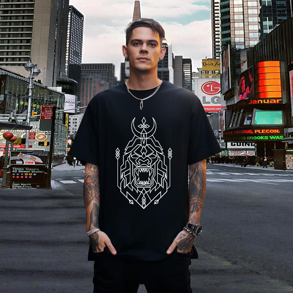 Men T Shirts 230g Cotton Lines Street Wear Round Neck Short Sleeve Floral Print Men Tops Tees Fashion Designer Tee Shirt