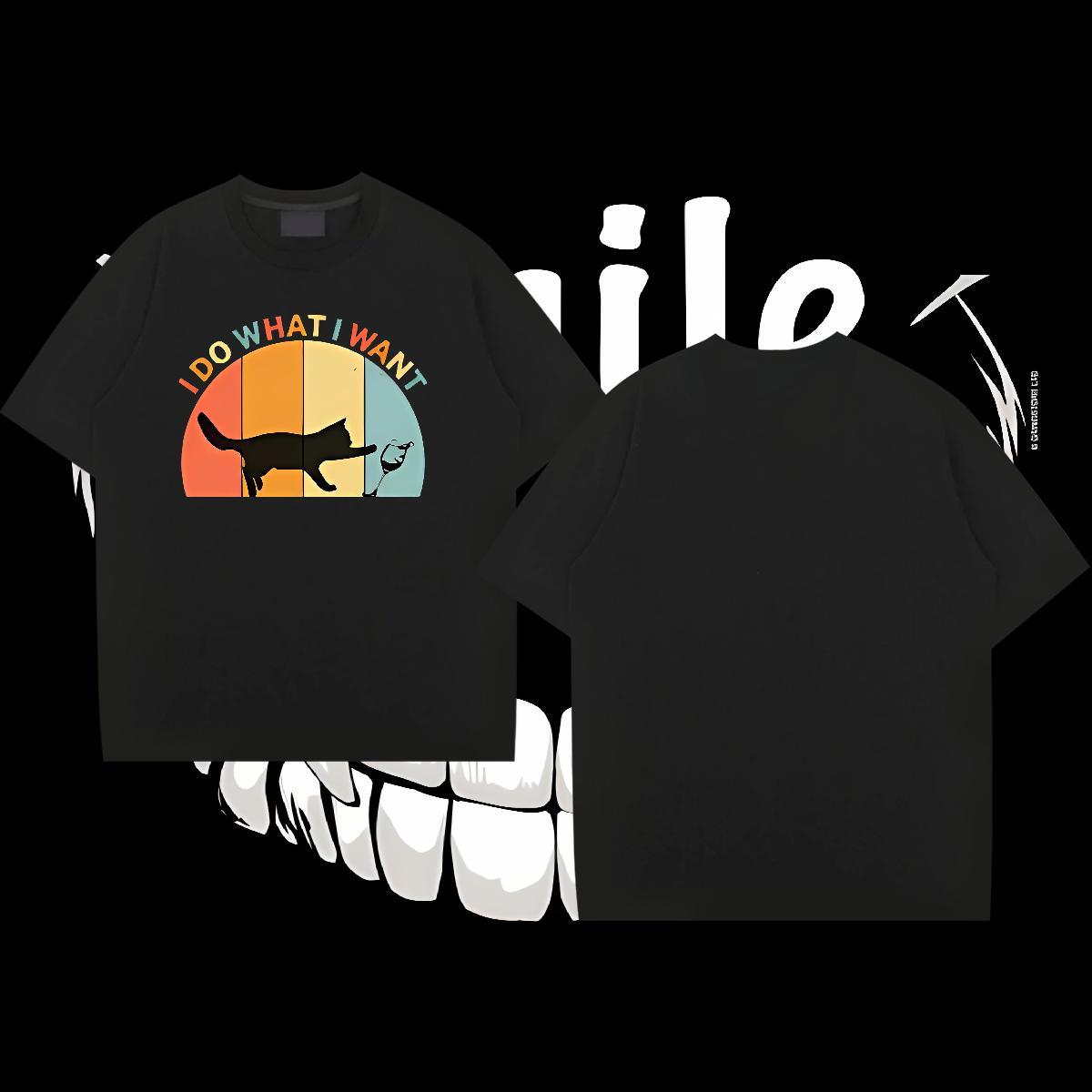 2024 Man T Shirts 230g 100% Cotton cat Spring Summer Polos Short Sleeve O-Neck Soft Men Tshirts DIY Anime