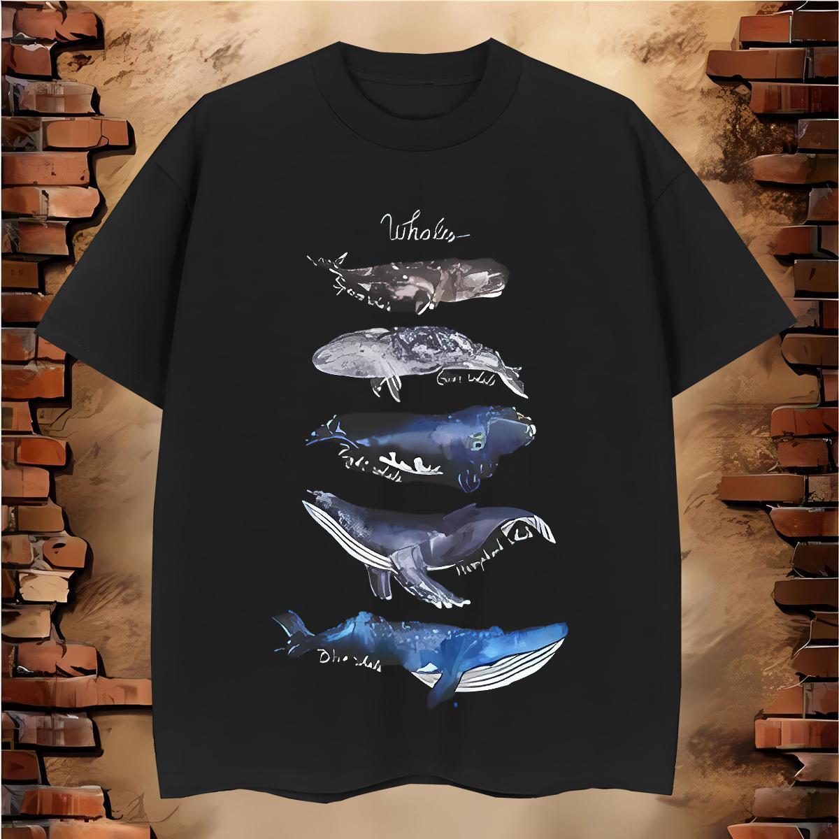 Custom Mens T Shirts 100% Cotton 230g whale Street Wear Clothings Breathable Short Sleeve Loose Men Tops Tees Cartoon Printing L-4XL