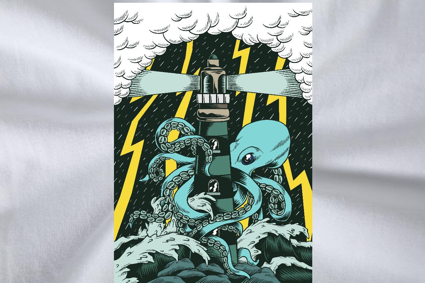 DIY T Shirt For Man 230g Pure Cotton octopus Outdoor Top Tees Breathable Short Sleeve Loose Fit Tshirts Skull