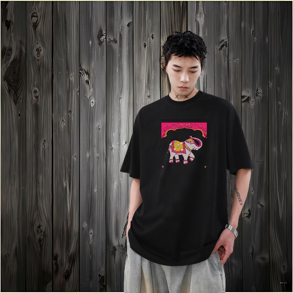 Designer Mens T Shirts 230g Pure Cotton Elephant Outdoor Tee Shirt O-Neck Short Sleeve Loose Fit Tshirts DIY