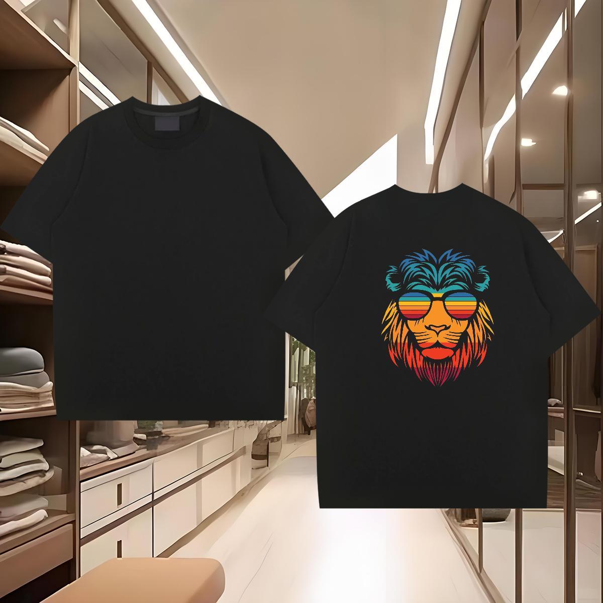 Free Shipping T Shirt For Man 230g Cotton lion Street Wear Tee Shirt Crew Neck Breathable Loose Tshirt for Man Woman Anime Print