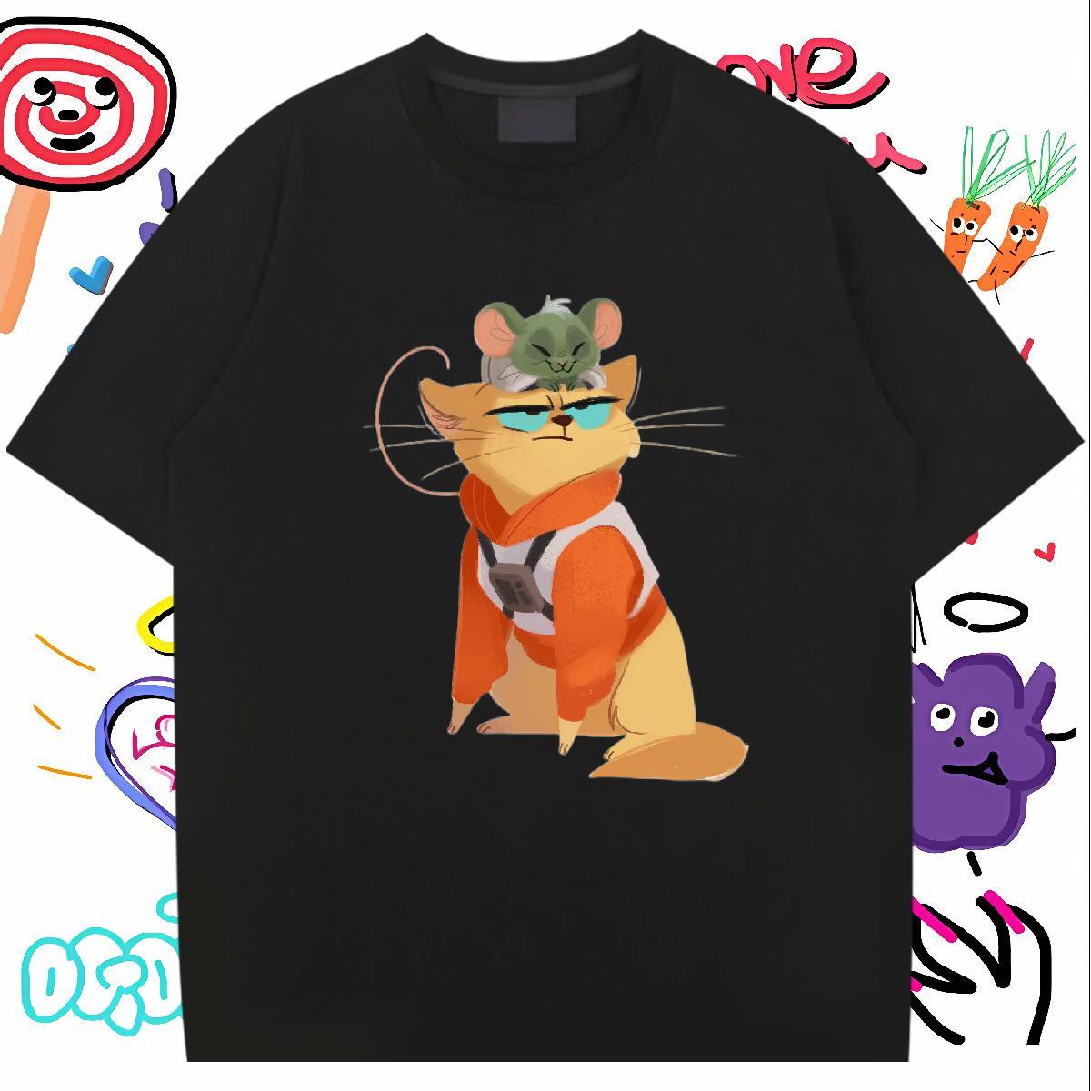 2024 New T-Shirts for Men 230g Cotton cat Hip Hop Tshirts Short Sleeve O-Neck Comfortable Mens Tshirts Oversized