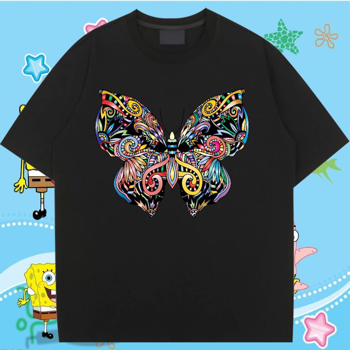 Popular T-Shirts for Women Breathable Womens Tshirts Black Oversized Butterfly Sports Casual 230g Cotton 2024 Clothings