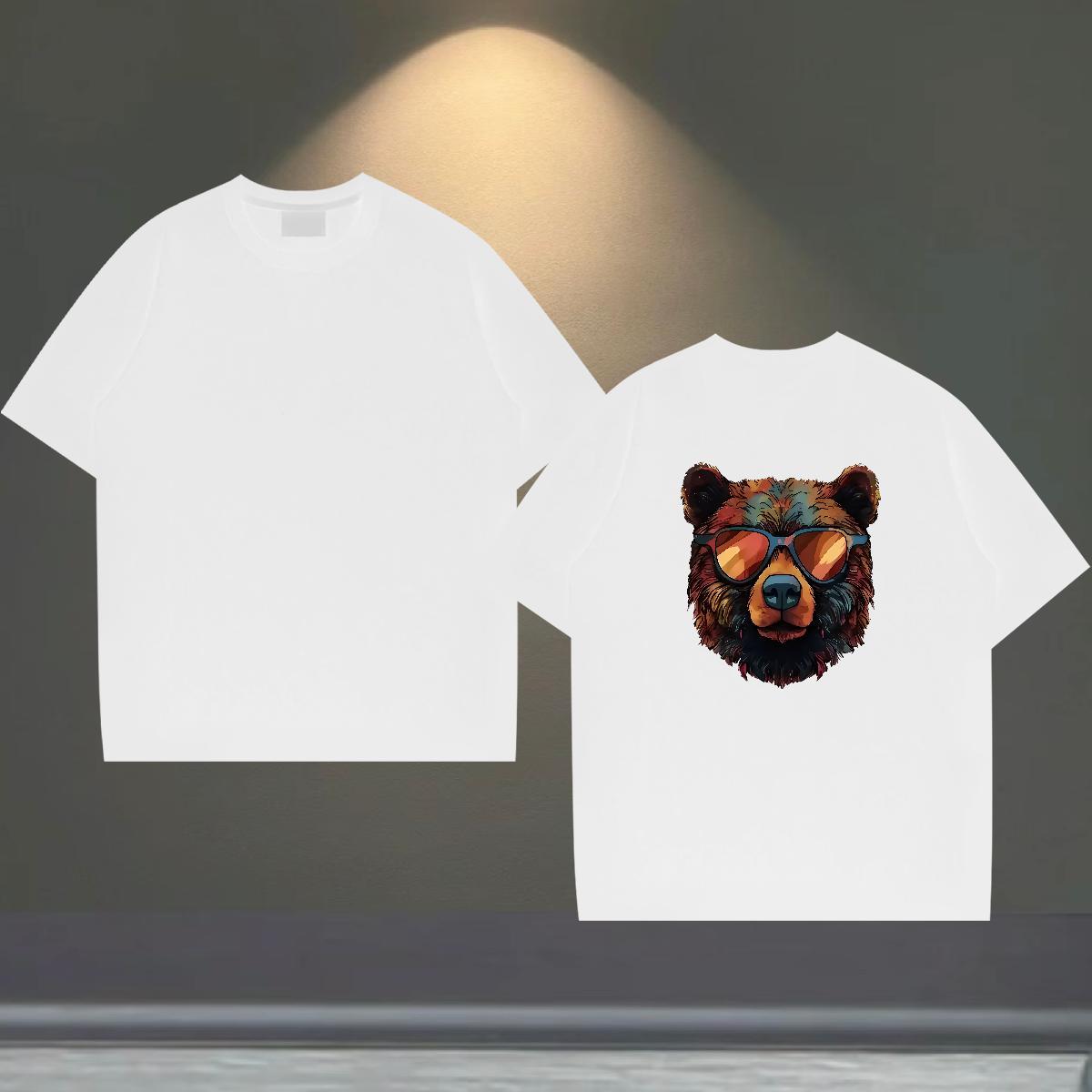 Fashion Casual T-Shirts 230g 100% Cotton bear Home Outdoor Polos Breathable Crew Neck Loose Tshirts Custom Big Size