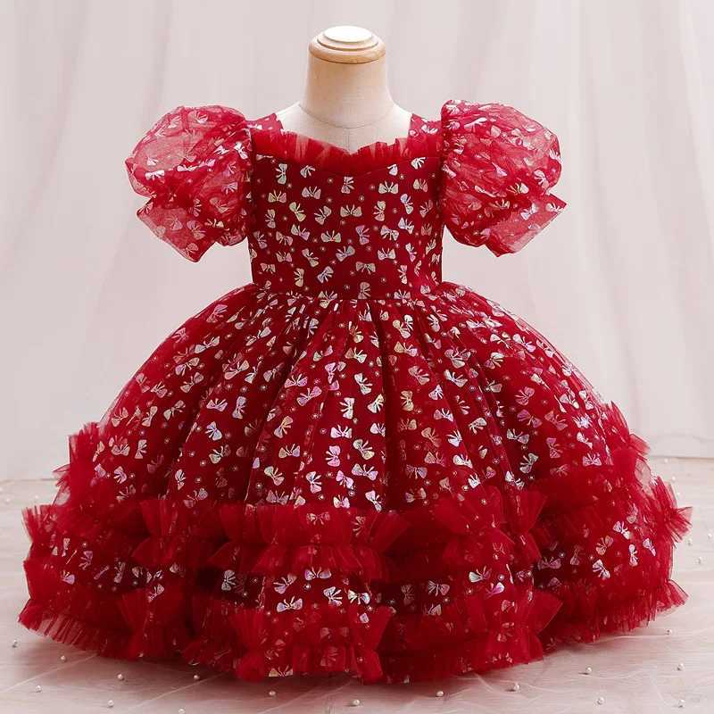 Fashion princess dress girls mesh lace short sleeved baby ball dress summer childrens dress 1-6 years oldW240720