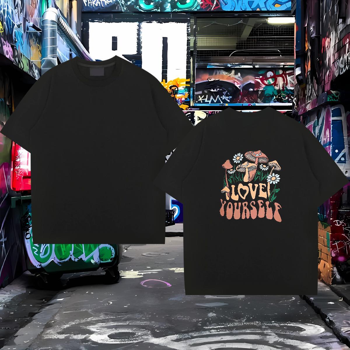 Casual New T Shirts Men 100% Cotton 230g mushroom Hip Hop Tshirts Pure Cotton Classic Men Clothes T-Shirt DIY Anime