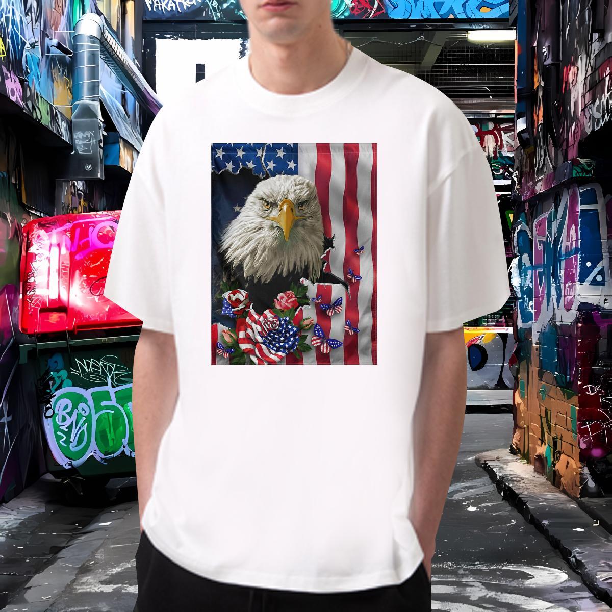 2024 New Men T Shirts 100% Cotton 230g eagle Casual Daily Wear Clothings Round Neck Short Sleeve Soft Tshirt for Man Woman Oversized 3XL 4XL