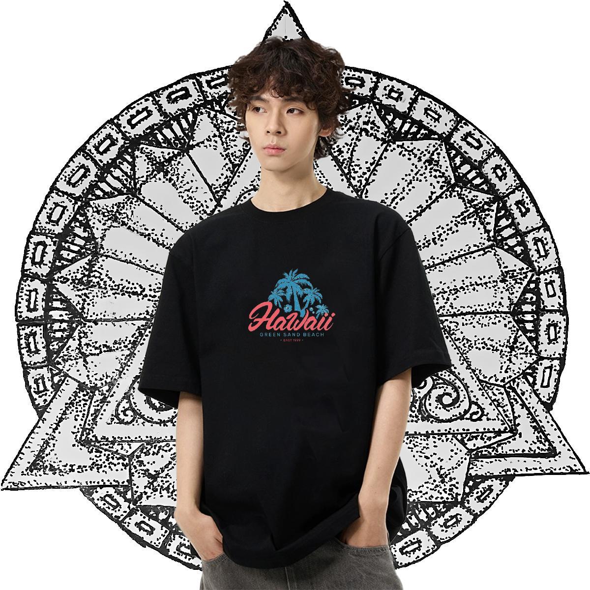 Custom T-Shirts 230g Pure Cotton tree Anime Printing Street Wear Short Sleeve O-Neck Loose Tshirt for Man Woman Black Oversized