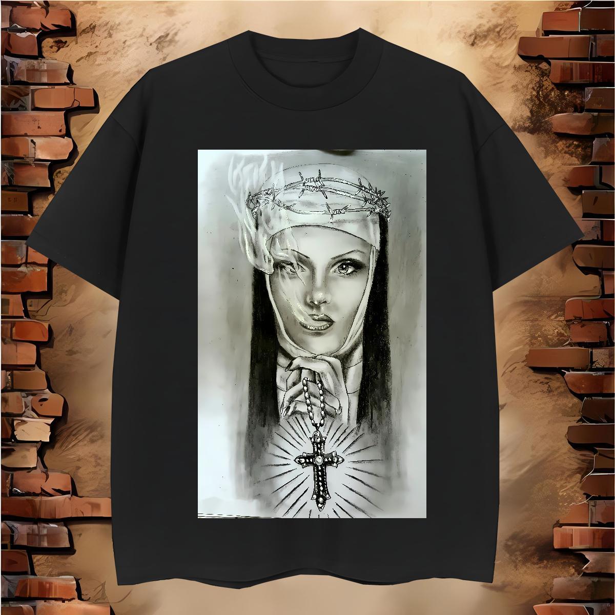 Mens T Shirts 100% Cotton 230g nun Sport Short Sleeve O-Neck Anime Print Men Tops Tees Customized TOP Quality Top Tees