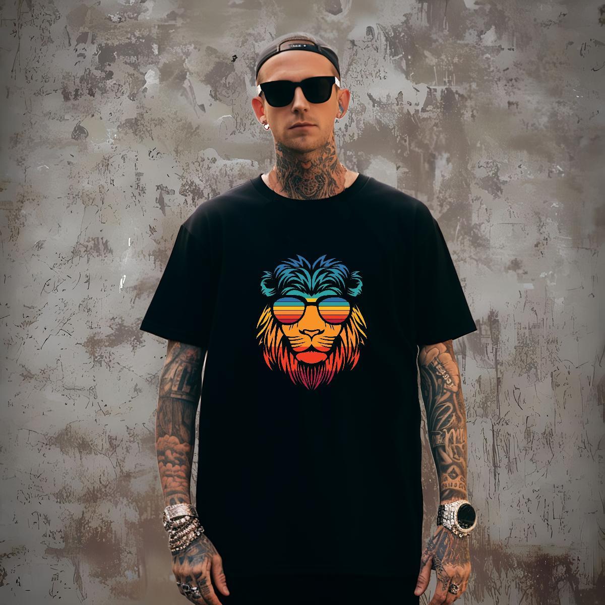 Mens T Shirts 230g 100% Cotton lion Street Breathable Soft Oversized 4XL Tshirts 2024 New Wholesale Clothings