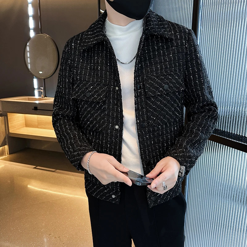 Plain weave jacket lapel slim fit casual mens jacket fashionable slim fit mens jacket spring mens jacket Jaqueta Motoqueiro 3XL-M240806